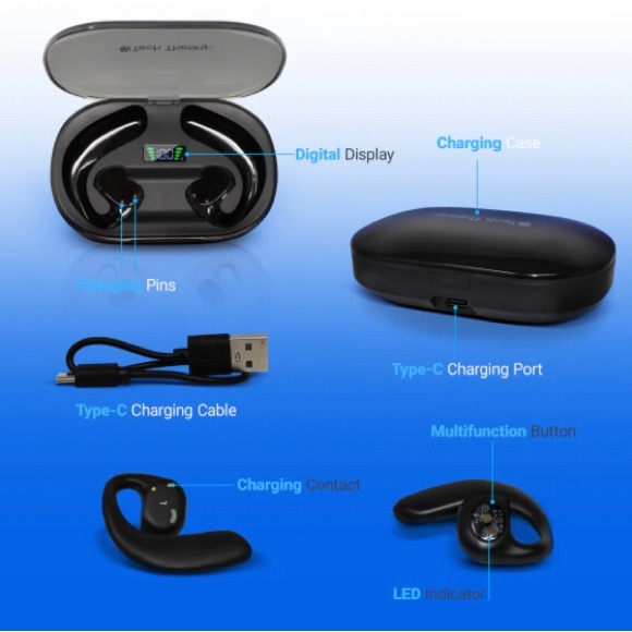 Wireless Black Open Earbuds with Charging Case - Picture 7 of 10